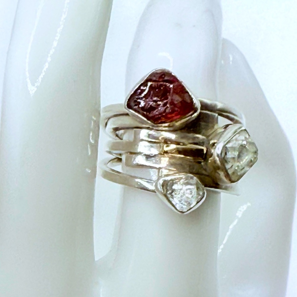 Vintage Lilly Barrack 14k Gold & Sterling Silver 925  Wide Band Ring W/Gemstones